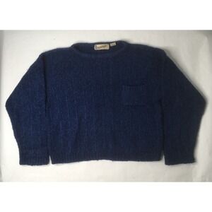 Diane Von Furstenberg Womens Medium Crew Neck Long Sleeve Blue‎ Fuzzy Sweater T